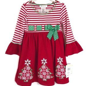 NWT Bonnie Jean Size 4 Red Striped Holiday Christmas Dress